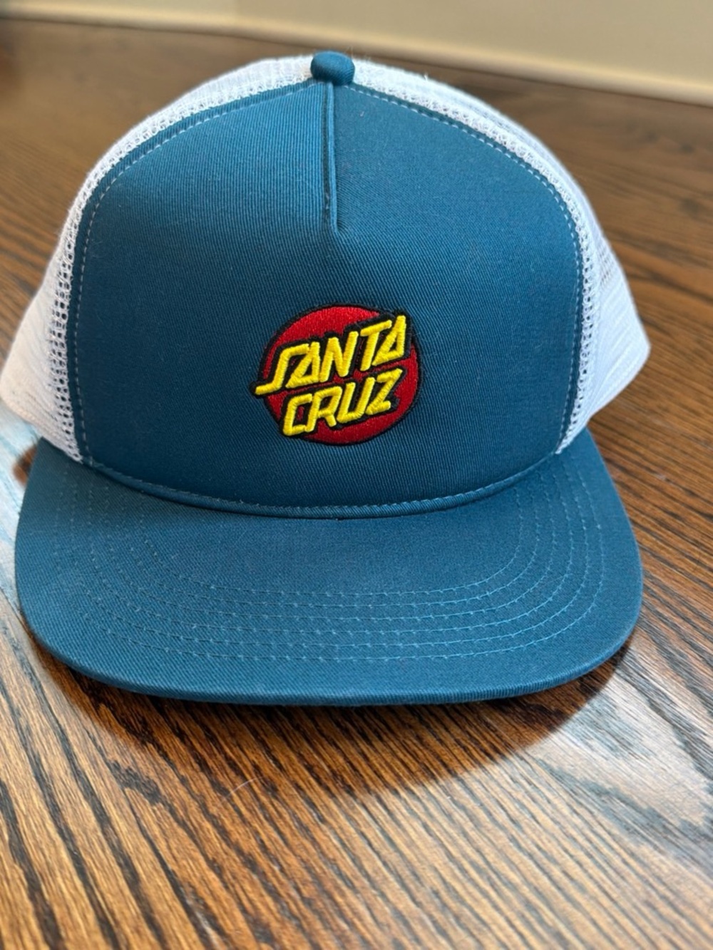 Santa Cruz Skateboards Teal & White Trucker Hat with Red Logo